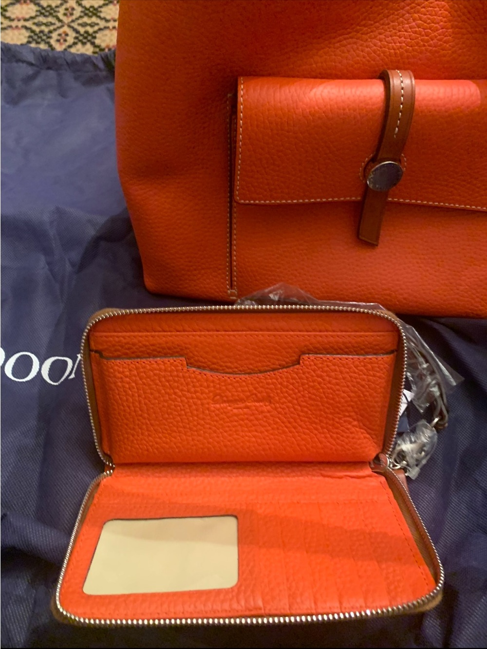 Dooney & Bourke Persimmon Pebbled Leather Wallet and Tote Set